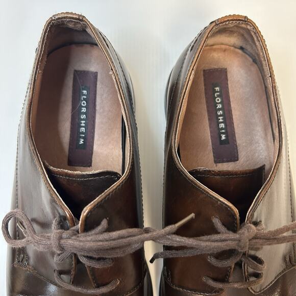 Florshiem Forecast Lace Toe Oxford Cognac Size 9.5M Leather Men’s‎ Dress Shoe - Picture 4 of 10